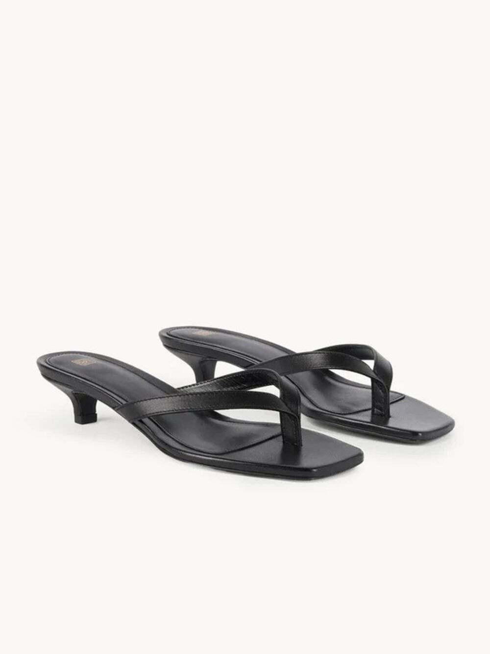 Toteme Leather Heeled Flip Flops in Black Size US 8
